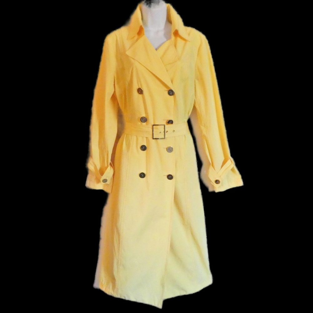 Worth New York Designer Yellow Trench Coat Double Breasted Belted Back Cape USA